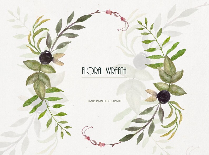 Hand Painted Watercolor Wreath Clipart Wedding DIY Invitation Frame Design Floral Clip Art Foliage Leaves PNG Free Commercial Use Digital