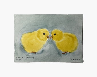 Spring Chicks | Watercolour | 5x7 | Cotton Paper | 8x10 Mat included