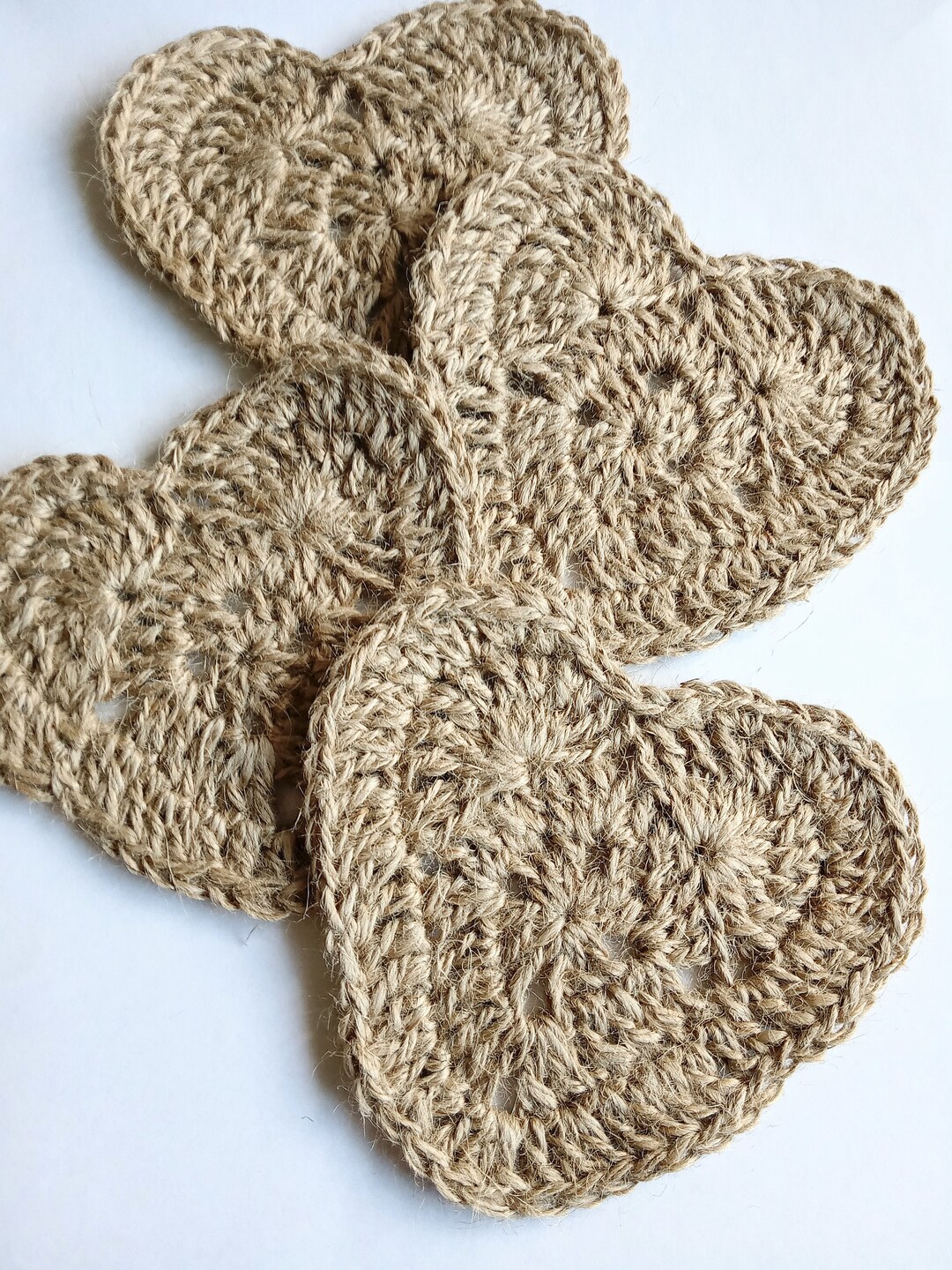 Handwoven Crochet Jute Coasters Jute Heart Coasters Etsy