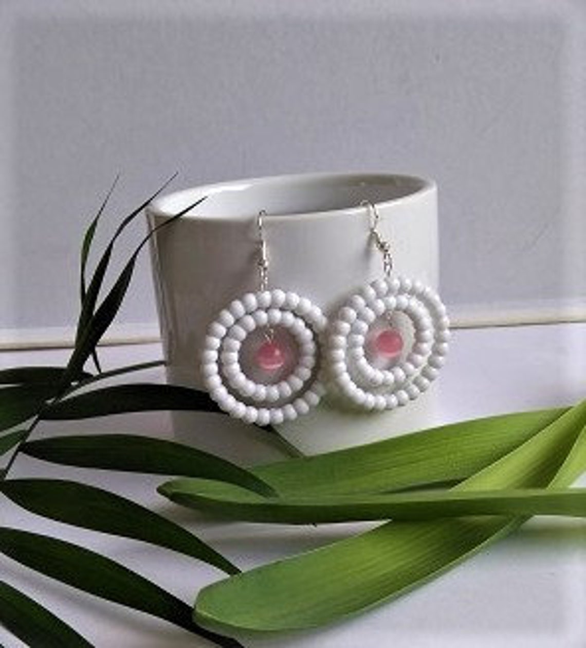 Dangle Double Hoop Earrings White Plastic Earrings Geometric Etsy UK