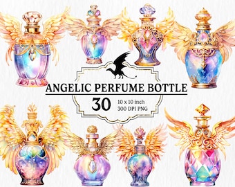 30 Acquerello Angelico Bottiglia di Profumo Clipart PNG - Eliser Incantato, Pozione Fantasy, per uso commerciale, download immediato