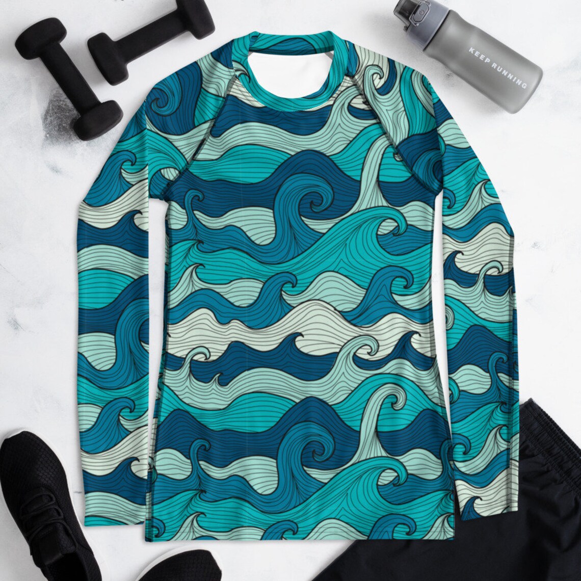 Women Rash Guard Ocean Waves Sun Protection Surf Wear Long Etsy