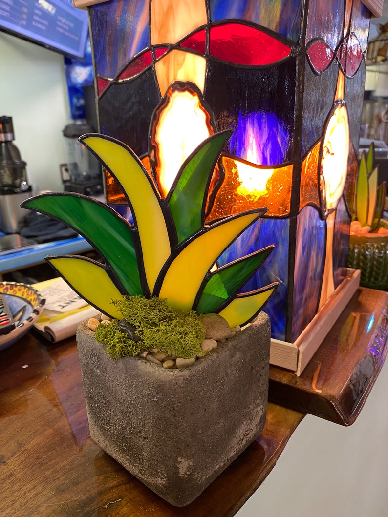Potted Stained Glass Agave Plant Sun Catcher Etsy
