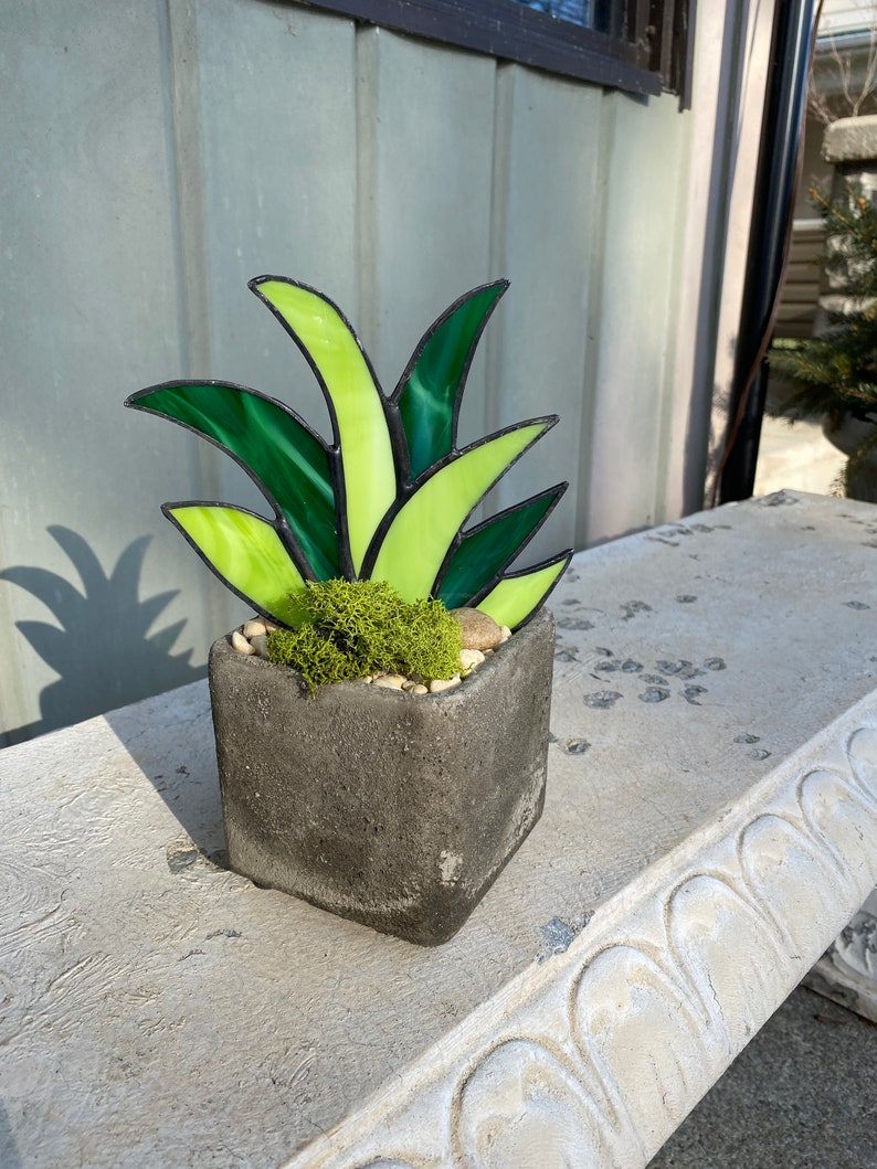 Potted Stained Glass Agave Plant Sun Catcher Etsy