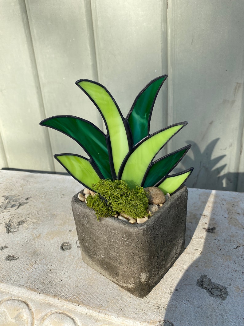 Potted Stained Glass Agave Plant Sun Catcher Etsy