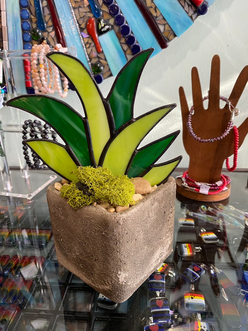 Potted Stained Glass Agave Plant Sun Catcher Etsy