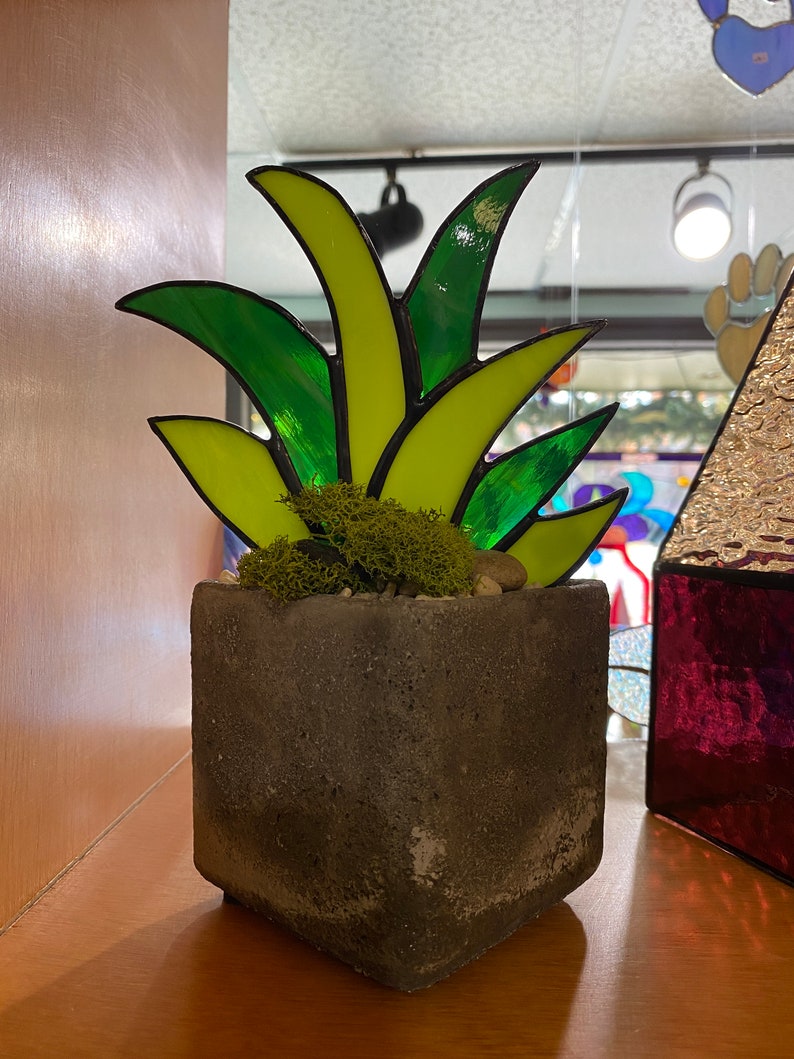 Potted Stained Glass Agave Plant Sun Catcher Etsy