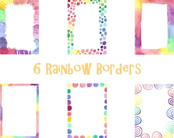 Handpainted Rainbow Watercolor borders, handpainted aquarell photoborders, colorful rainbow border digital clipart,