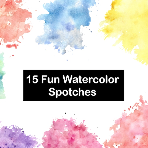 Handpainted aquarell Splotches clipart, watercolor splashes clipart, colorful watercolor splotches and splashes,