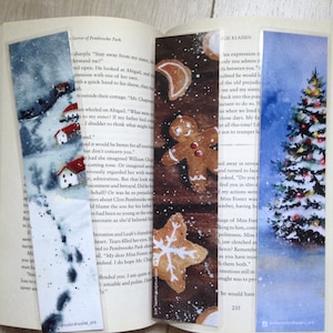 Marque-page d'hiver à l'aquarelle. Marque-page de Noël aquarelle, fait main, cadeau original, peint à la main (Impression laminée)