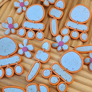 Handcrafted Polymer Clay Earrings: Blue & Orange Confetti Statement Jewelry
