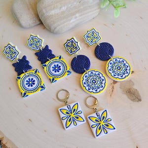 Azulejos/ Tile earrings/ Portuguese inspired earrings / Portuguese tiles/ Summer tiles/ Handmade earrings/ Polymer clay tiles