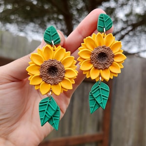 Handmade Polymer Clay Sunflower Dangle Earrings