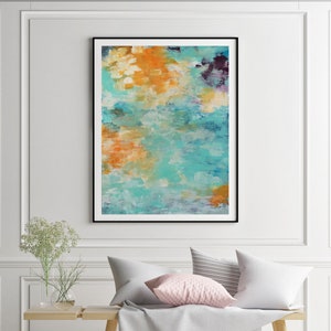 PRINTABLE ART, 24&quot;X36&quot; Abstract Art, Shabby Chic Teal Orange Plum Cream Original, Instant Download, Fine Art by Lisa Ann
