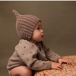 Knitted Baby Pixie Hat, Pixie bonnet, Merino wool baby hat, New baby beanie hat, Hospital beanie hat, Elf hat baby, Little Boy girl hat
