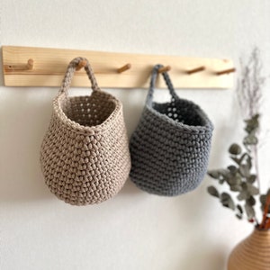 Häkelkorb, Natural Grey Beige Aufbewahrungskorb, Kinderzimmer Organizer, Wandbehang Aufbewahrung, Spielzeugkorb, Baby Aufbewahrungskorb, Stoffkorb