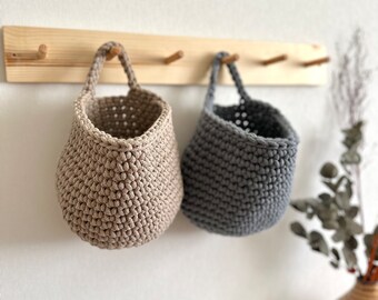 Crochet basket, Natural Gray Beige storage basket, Nursery Organizer, Wall hanging storage, Toy basket, baby storage basket, Fabric basket