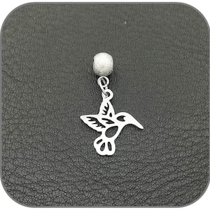 Hummingbird Pendant Charm Stainless Steel Silver for Women, Bail of your choice to create necklace, bracelet, key ring jewelry