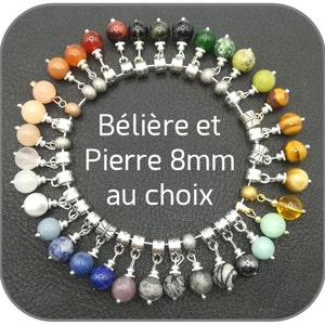 Women's Charm Pendant with Choice of 8mm Round Natural Stone and Steel or Brass Bail in Silver, Gold or Rose Gold