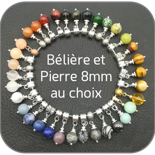 Pendentif Breloque au choix Pierre naturelle ronde 8mm et Bélière Acier ou Laiton argent, doré ou or rose pour femme