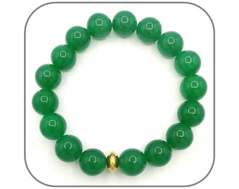 Malaysian Jade Bracelet 10mm Smooth and round natural stone for men or women - Gold or silver washer - Length of your choice