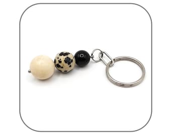 Key ring Natural stone Onyx Jasper Dalmatian Fossil jasper for women or men Stainless steel Option Swivel carabiner