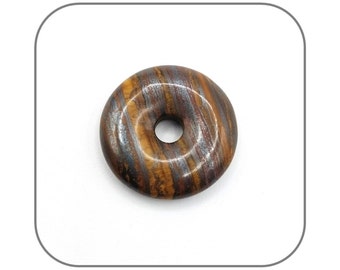 Pendentif Donut Œil de fer - Jaspe Hématoïde 3cm Pierre naturelle pour femme ou homme - Option cordon de cuir ou chaîne acier