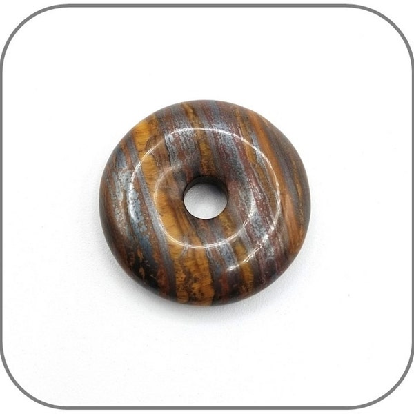 Pendentif Donut Œil de fer - Jaspe Hématoïde 3cm Pierre naturelle pour femme ou homme - Option cordon de cuir ou chaîne acier