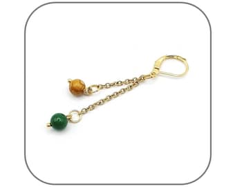 Choice of stone, chain earrings, 18k gold-plated stainless steel, 6mm round natural stone of your choice for women