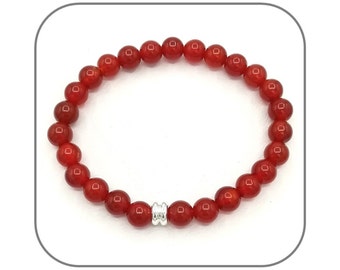 Bracelet Agate Cornaline rouge 6-8mm Pierre naturelle lisse et ronde - Perle argent ou dorée - Longueur au choix