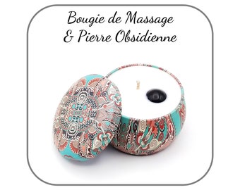 Bougie de Massage Obsidienne noire Pierre naturelle, Véritable Soin pour la peau, Fait Maison, Ingrédients Naturels - Cadeau pour couple