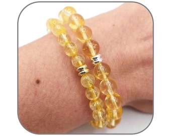 Citrine Bracelet 6-8-10mm Natural Stone Solar Plexus Chakra for Positive Energy for Women - Silver or Gold Bead - Length of your choice