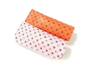 Semi-rigid Glasses Case Quality Leather Printed Marine Patterns for men or women Color of your choice
