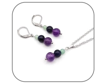 Amethyst, Green Aventurine, and Sodalite Stone Earrings (4-6-8mm) - Calming, Balanced, and Anti-Confusion - Silver or Gold Steel