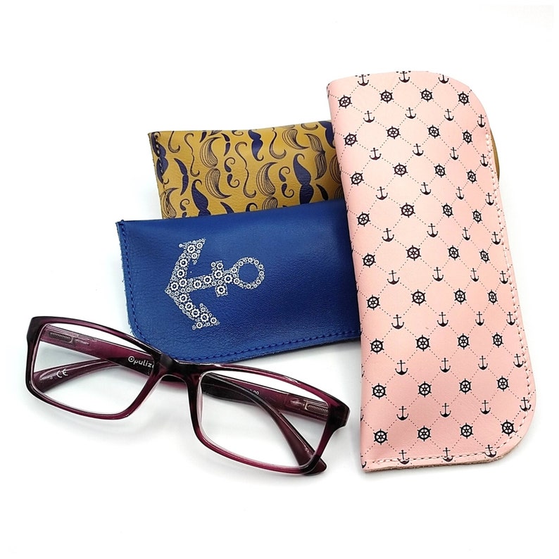 Semi-rigid Glasses Case Quality Leather Printed Diamond Style for men or women Color of your choice image 4