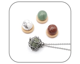 Necklace Steel Interchangeable natural stone Red jasper Green aventurine Howlite Lava stone Option Essential oil of your choice