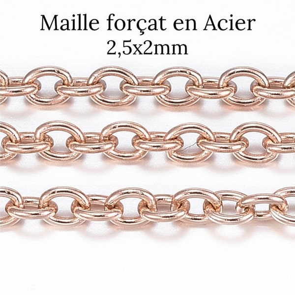 Longueur au choix Chaîne Collier Acier inoxydable Or rose fermoir mousqueton Maille forçat pour pendentif pour femme ou homme