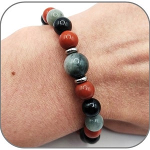 Self-Confidence and Protection Bracelet Natural Stone Red Jasper, Tourmaline and Eagle Eye - Silver or gold bead - Length of your choice