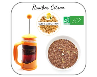 Rooibos Citron Bio Parfum Frais et Fruité, Infusion sans théine, Préparation chaude ou glacée 10-50-150g