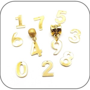 Number of your choice - Golden Steel Pendant Charm 1-2-3-4-5-6-7-8-0 to create jewelry necklace, bracelet, key ring