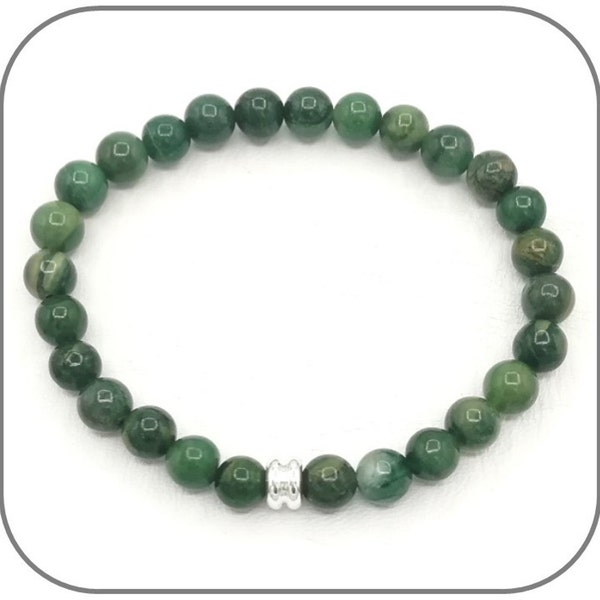 Bracelet Jade vert 6-8mm Pierre naturelle lisse et ronde pour homme ou femme - Perle argent ou dorée - Longueur au choix