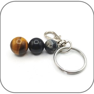 Llavero Protección Ojo de Tigre Obsidiana Negra Labradorita Piedra natural redonda 10-12-14mm para mujer o hombre Acero inoxidable imagen 2