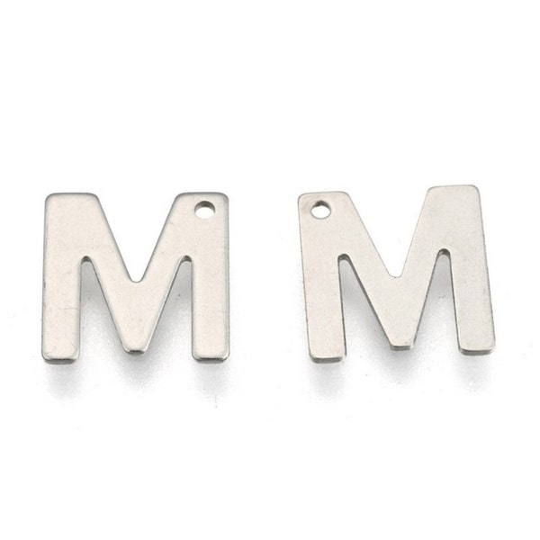 Breloque Pendentif Acier inoxydable Lettre Alphabet M dimensions 11x11mm pour création de bijoux ou autres