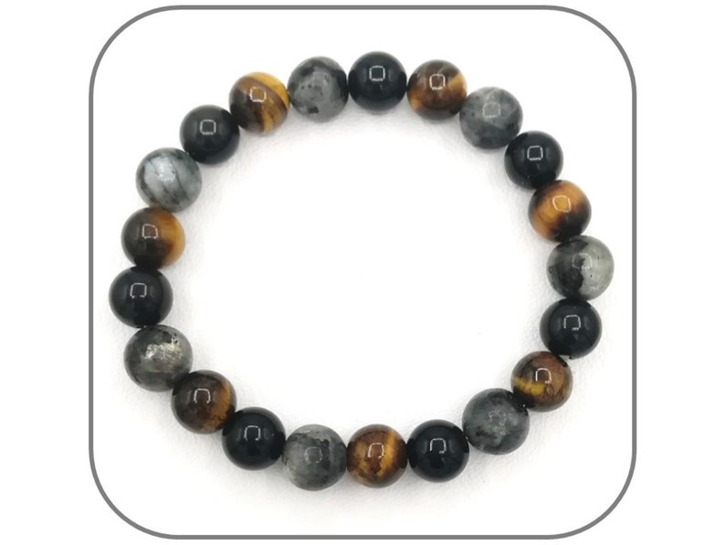 Llavero Protección Ojo de Tigre Obsidiana Negra Labradorita Piedra natural redonda 10-12-14mm para mujer o hombre Acero inoxidable imagen 6