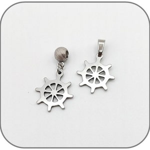 Ship Wheel Helm Charm Pendant Stainless Steel Silver for Necklace or Bracelet for Sailor Navigator