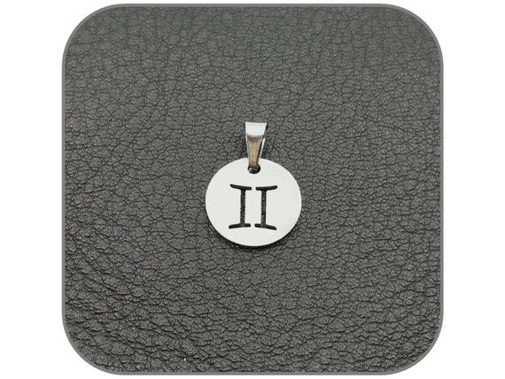 Pendentif Breloque Gémeaux Signe astrologique Acier inoxydable pour femme ou homme Option chaine acier Bélière pour Collier ou Bracelet