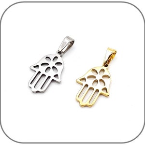 Hand of Fatima pendant with flower Silver steel for women Matching steel chain option