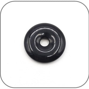 Black Obsidian Donut Pendant 3cm Natural Stone Protection and Spirituality for Women or Men Leather Cord or Steel Chain Option