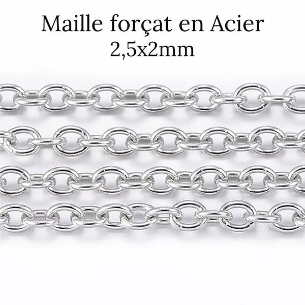 Longueur au choix Chaîne Collier Acier inoxydable Argent fermoir mousqueton Maille forçat pour vos pendentifs pour femme/homme