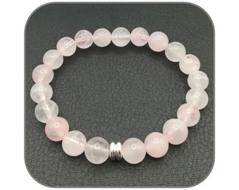Rose Quartz Bracelet 6-8mm Smooth, Round Natural Stone for Women - Silver or Gold Bead - Length of your choice